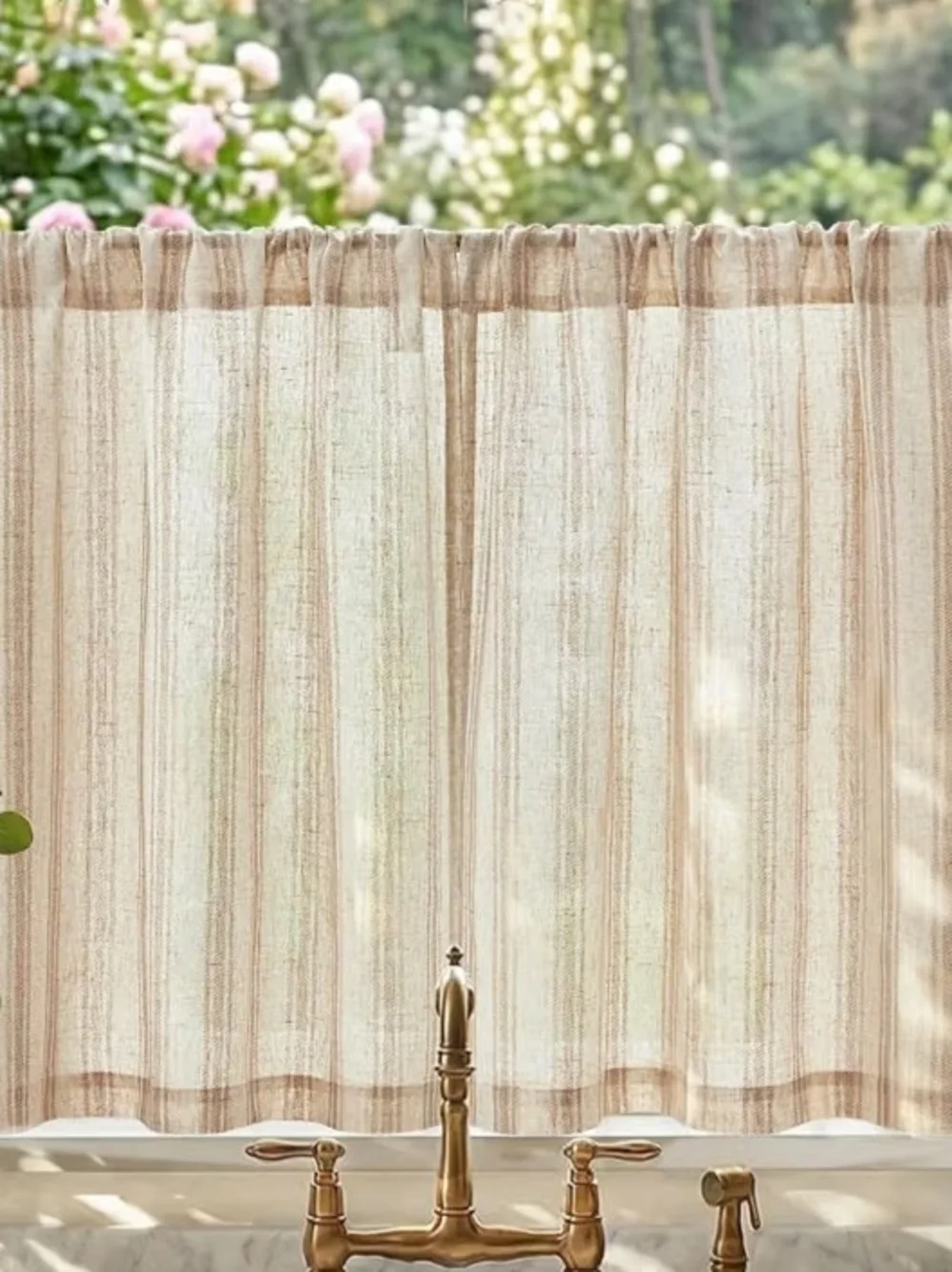 Neutral Stripe Cafe Curtain Panel - Set Of 2